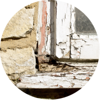 Rotting wood on a window frame flagged in a Home Building Survey