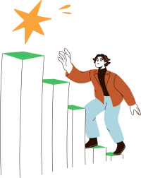 Man climbing up set of stairs towards star. Join SAM Conveyancing's team