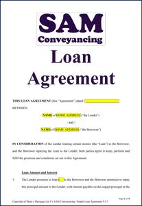 An example of a Loan Agreement Form used to avoid second home stamp duty