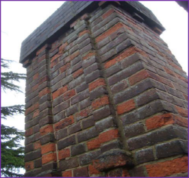 Survey Roofing: A Roof Survey Guide and Free Roof Survey Cost Quote from SAM Conveyancing. A red & black brick chimney showing subtly damaged bricks.
