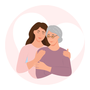 A daughter cuddling her mum who is gifting a house for under market value