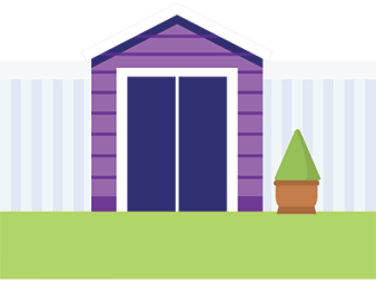 An illustration of a garden shed built against a joint fence| SAM Conveyancing's guide to building wooden structures near a property boundary line