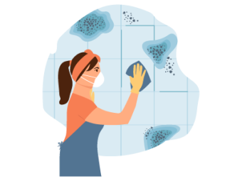 A woman cleans mould from a damp house: What is rising damp? SAM Conveyancing's guide to buying a house with damp