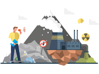 Man announcing environmental hazards. SAM Conveyancing's guide to buying a property on contaminated land