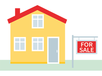 A yellow house with a red roof and a front door, next to a “For Sale” sign on the lawn | Sam Conveyancing's guide to Compulsory Purchase Orders
