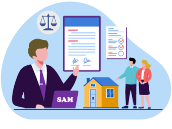A couple looking at their new home and a solicitor overlooking them. They used a concessionary purchase through SAM Conveyancing