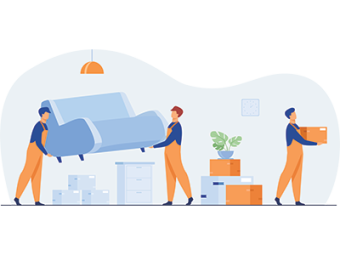 moving company taking furniture out of home. SAM Conveyancing's guide to how long does it take to move house.