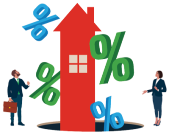 Married couple in business suits looking at a property price go up as they change from joint tenants to tenants in common