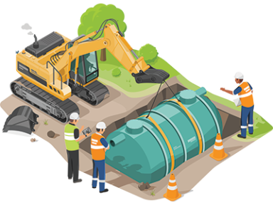 An illustration of a cesspit being installed|A SAM Conveyancing's guide to buying a house with a cesspit 