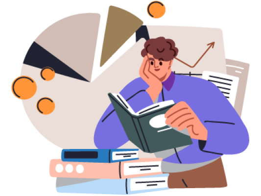 A man sat down reading a book whilst learning on a stack of some other books. SAM Conveyancing explains the best property investment tips for your buy to let purchase, flip project, or trust involvement