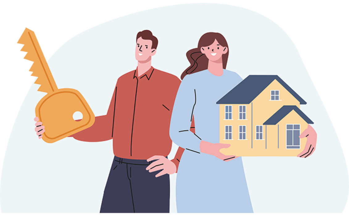 Happy couple holding house and key. Get a Right to Buy Conveyancing Quote from SAM Conveyancing