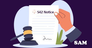 A solicitor's hand serving a section 42 notice during a lease extension with legal gavel