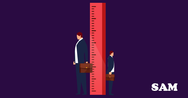 An illustration of a intermediate landlord standing smaller than a superior landlord with a ruler measuring them like a lease term