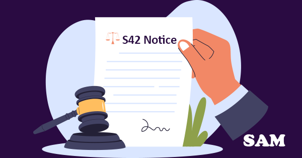 A solicitor's hand serving a section 42 notice during a lease extension with legal gavel