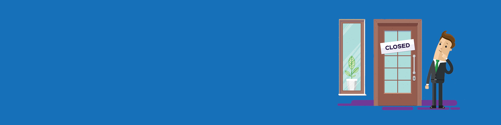 A confused man stands outside a solicitors office door which reads 'Closed' SAM Conveyancing explain what happens when 'My solicitor has ceased trading' and what you should do next