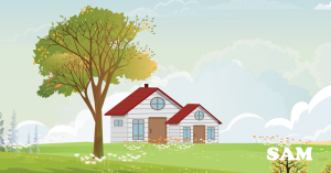 A house in England with a large tree growing nearby that has a tree preservation order