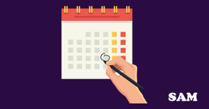 A hand circling a date in a calendar showing how long does it take to buy a house in the UK