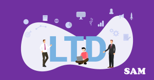 Three men sat and stood next to a big 'LTD' sign with various finance and technology icons floating around them. SAM Conveyancing explains buying property through a limited company Three men sat and stood next to a big 'LTD' sign with various finance and technology icons floating around them. SAM Conveyancing explains buying property through a limited company