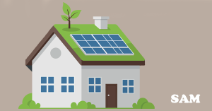 A house with a green roof and solar panels | SAM Conveyancing's guide to buying a house with solar panels