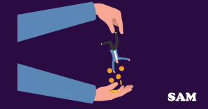 A man being shaken with coins coming out his pockets | SAM Conveyancing's guide to reclaiming overpaid stamp duty