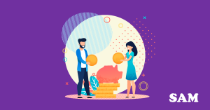 A man and a woman inserting coins into a piggy bank for their house deposit. SAM Conveyancing answers 'when do you pay the deposit on a house' A man and a woman inserting coins into a piggy bank for their house deposit. SAM Conveyancing answers 'when do you pay the deposit on a house'