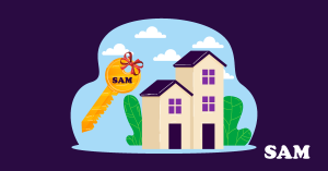 A key wrapped in a bow next to a couple of houses. SAM Conveyancing explains what the capital gains tax on gifted property is