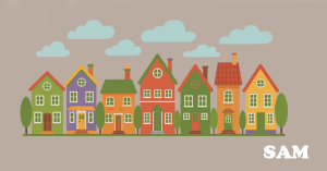 Illustration of character houses in a neighborhood | SAM Conveyancing's guide to buying a house in a conservation area