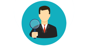 A picture of a solicitor with a magnifying glass showing him raising legal enquiries