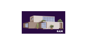 Illustration of a modern concrete house with large glass windows and flat roofs | SAM Conveyancing's guide to buying a concrete house
