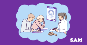 A couple signing documents whilst a solicitor looks on. SAM Conveyancing explains how to buy someone out of a mortgage A couple signing documents whilst a solicitor looks on. SAM Conveyancing explains how to buy someone out of a mortgage