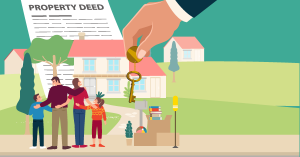 Office Copy Entries with a young family stood in front of house title deeds Office Copy Entries with a young family stood in front of house title deeds
