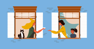 Two neighbours discussing over their shared wall. SAM Conveyancing's guide to getting a party wall agreement Two neighbours discussing over their shared wall. SAM Conveyancing's guide to getting a party wall agreement