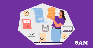 A woman holding a stack of coins whilst a debit card, a tax form, a calculator, a receipt and an email icon float around her. SAM Conveyancing helps you pay off Help to Buy with remortgage A woman holding a stack of coins whilst a debit card, a tax form, a calculator, a receipt and an email icon float around her. SAM Conveyancing helps you pay off Help to Buy with remortgage