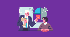 A cartoon business owner arguing with an employee. Protect your business assets with SAM Conveyancing