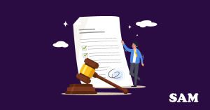 A man pointing to a trust document next to a gavel. SAM Conveyancing explains how to put your house in a trust