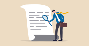 Man investigating document in detail, using a magnifier. SAM Conveyancing's guide on dealing with a section 20 consultation