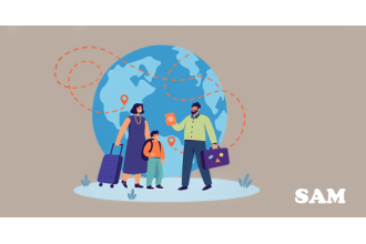 A family with a globe behind them moving from overseas to the UK | SAM Conveyancing's guide to stamp duty for overseas buyers
