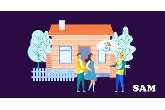 A couple talking to a builder in front of their new build home. SAM Conveyancing explains if you pay stamp duty on new builds