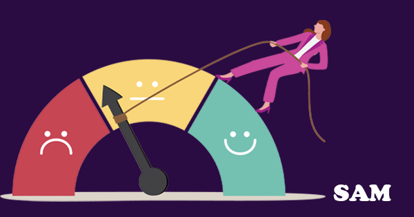 Illustration of a person pulling a credit score meter towards a positive rating | SAM Conveyancing's guide to getting a mortgage with a CCJ