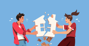 Couple arguing and splitting house. Instruct SAM Conveyancing to force a sale before your divorce