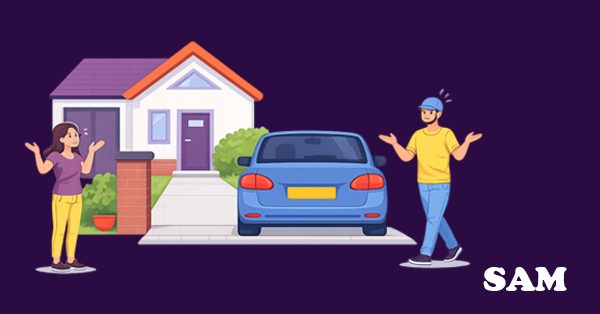 Homeowner confronting a driver after a car blocks access to a private driveway and dropped kerb | SAM Conveyancing's guide to a blocked driveway