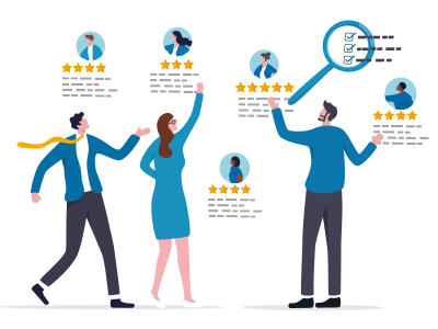 2 men and a woman looking for the best conveyancing solicitor and their 5 star reviews at SAM Conveyancing