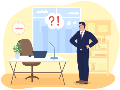 A man stood with his hands on his hips looking at an empty desk. SAM Conveyancing explains the Absent Freeholder Lease Extension process 