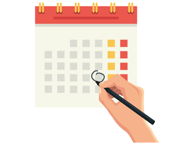 A hand circling a date in a calendar showing how long does it take to buy a house in the UK