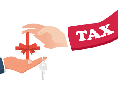A hand gifting a property and another hand indicating Pre Owned Assets Tax