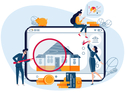 Three people surrounding a monitor focusing on a recently surveyed house. SAM Conveyancing explains the differences of bank valuation vs market value