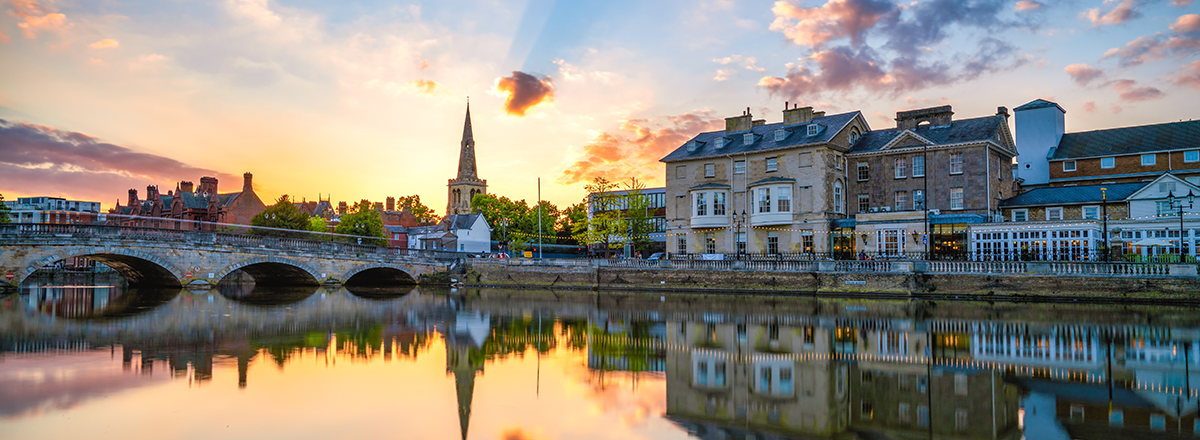 Embankment at sunset in Bedford, England: Sam Conveyancing's report on the Bedfordshire Housing Market