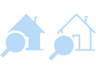 Two houses next to one another with a magnifying glass hovering over each one. SAM Conveyancing explains why you shouldn't be buying a house without a survey