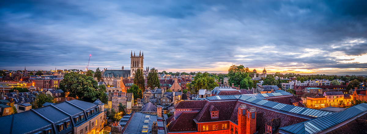 Evening skyline panorama of Cambridge city in England. SAM Conveyancing's report on the Cambridgeshire Housing Market