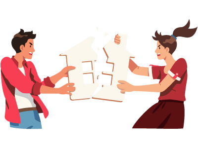 Couple arguing and splitting house. Instruct SAM Conveyancing to force a sale before your divorce